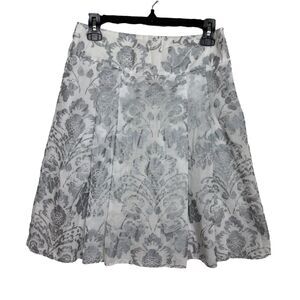 Loft Silver White Pleated Floral A-Line Skirt Women's 2 Lined Career Business